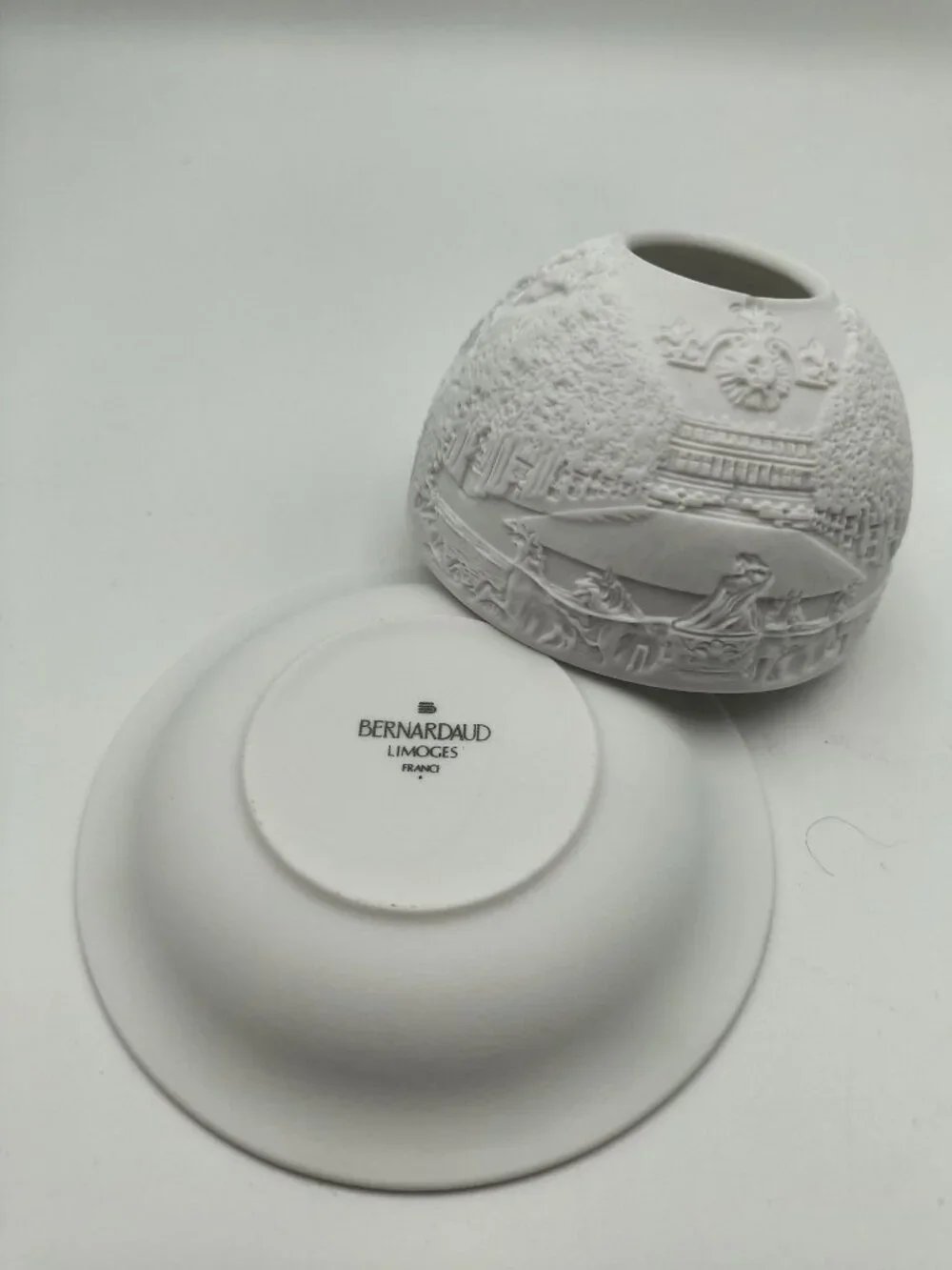 Bernardaud Limoges Porcelain Votive Candle Holder With Intricate Relief Design